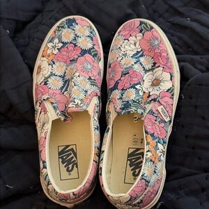 Vans Pink and Blue Floral Slip-Ons